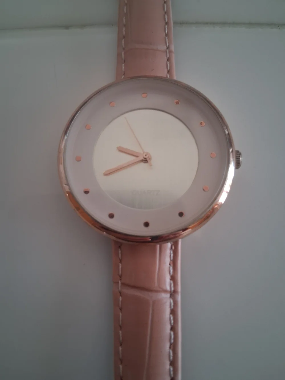 Women’s Pink Leather Strap Watch - Minimalist Style